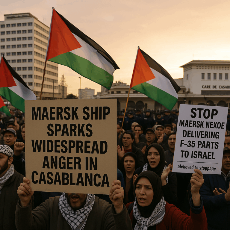 Protest Erupts in Casablanca Over Suspected F-35 Parts Aboard Maersk Ship Bound for Israel Protest Erupts in Casablanca Over Suspected F-35 Parts Aboard Maersk Ship Bound for Israel