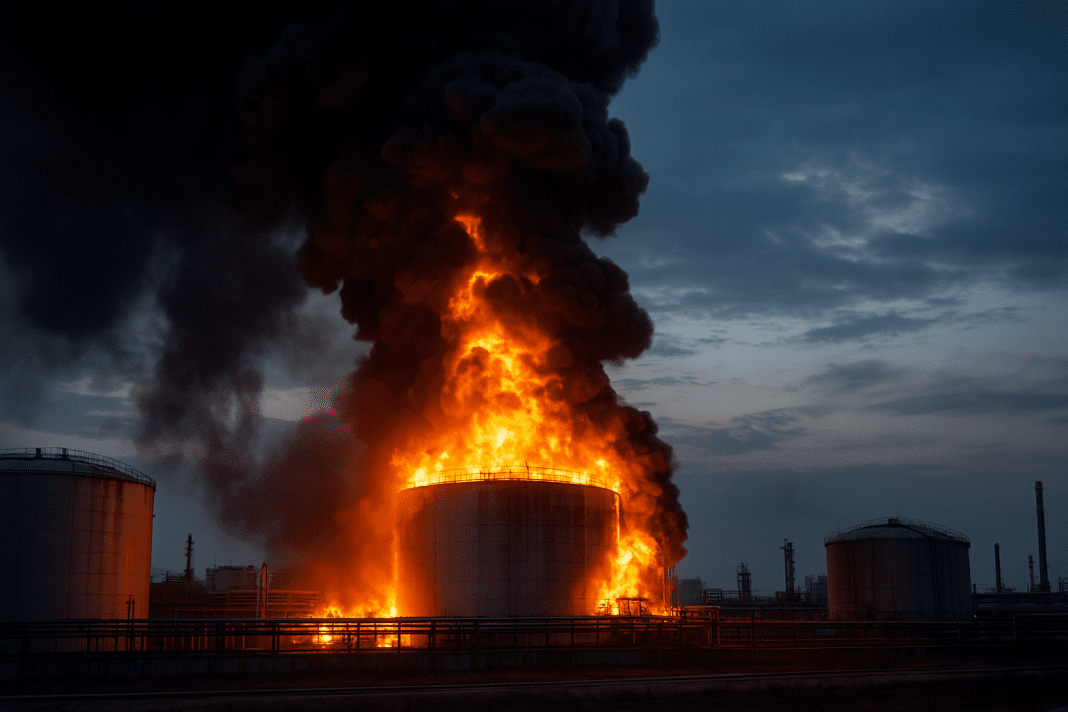 industrial explosions Russia reports major drone wave hitting oil sites as industrial explosions disrupt fuel supply