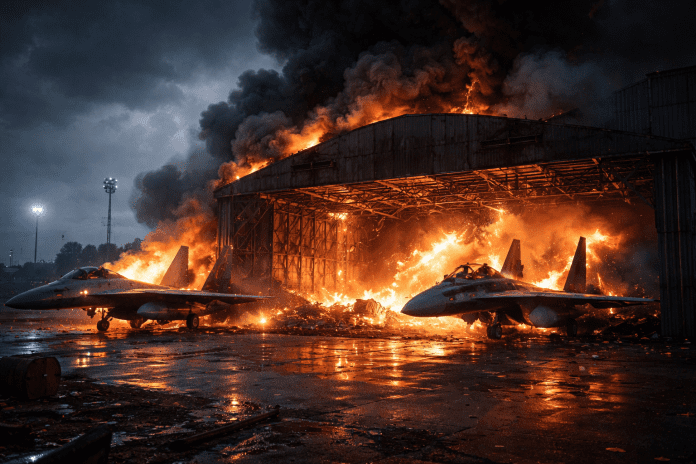 Ukrainian forces ignite Russian Su-30 and Su-27 jets in blazing Lipetsk airfield attack