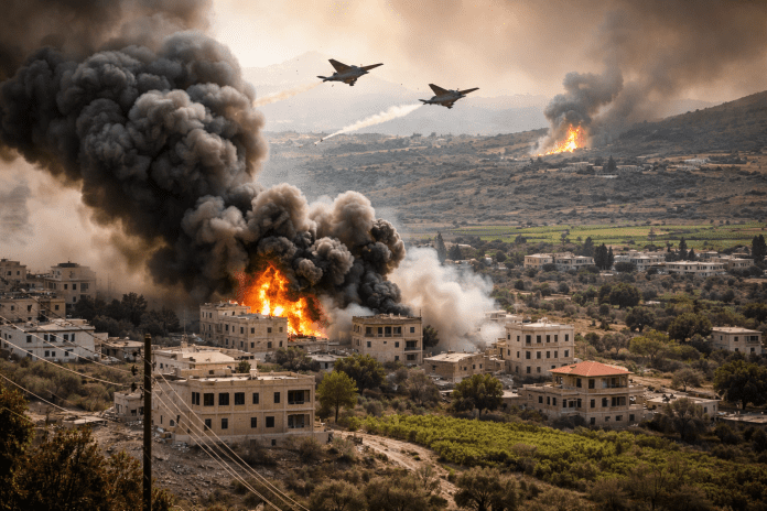 Israeli forces carry out airstrikes near Taybeh as attacks expand from Lebanon to Syria
