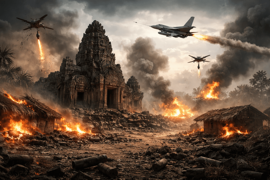 Cambodia reports toxic gas and F-16 strikes hitting temples and villages as border fighting intensifies