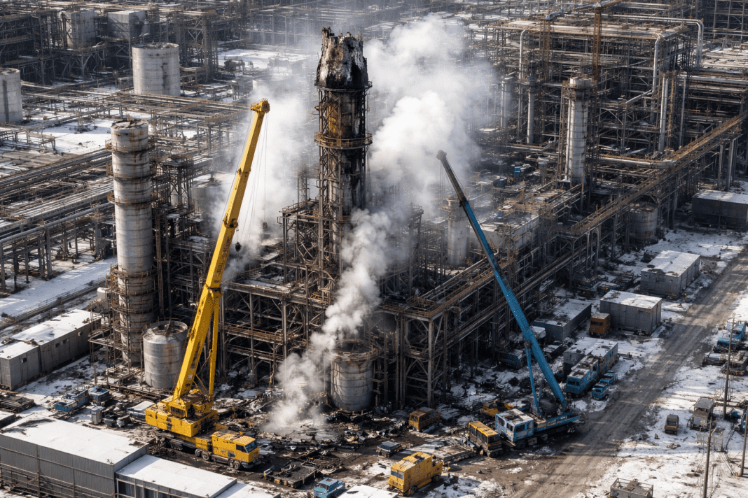 Ukrainian drones strike rectification column at Russia’s Metafrax plant causing operational shutdown and visible vapor