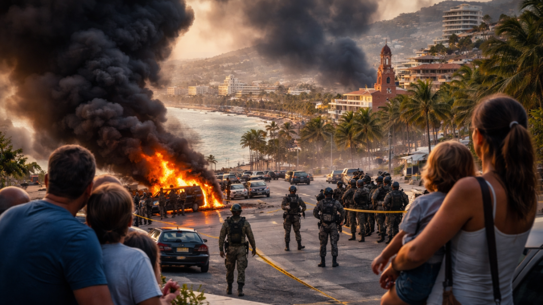 US tourists remain sheltered in Mexico as roadblocks impede access to airports