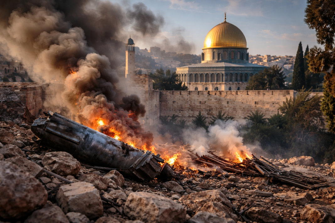 Interceptions of incoming missile causes debris to fall near Al-Aqsa Mosque in Jerusalem