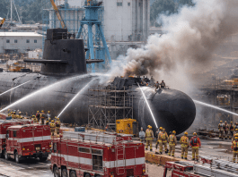 The search for a missing contractor after a fire hits the submarine Hong Beom-do in Ulsan