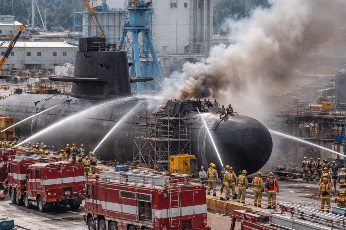 The search for a missing contractor after a fire hits the submarine Hong Beom-do in Ulsan